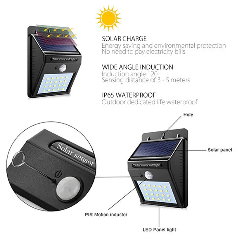 Solar Motion Sensor Outdoor Wall Light – 100 LED