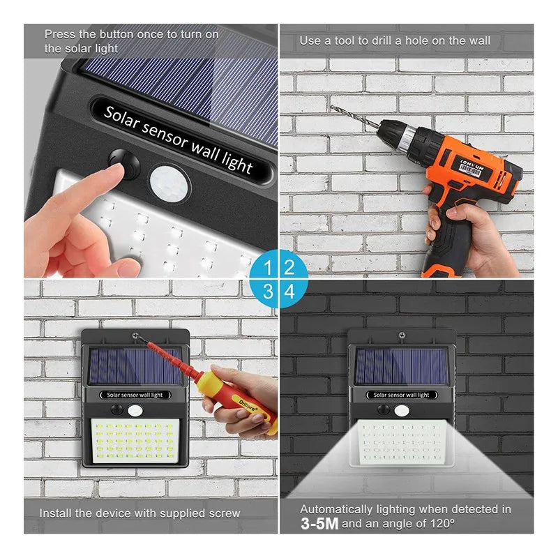 Solar Motion Sensor Outdoor Wall Light – 100 LED